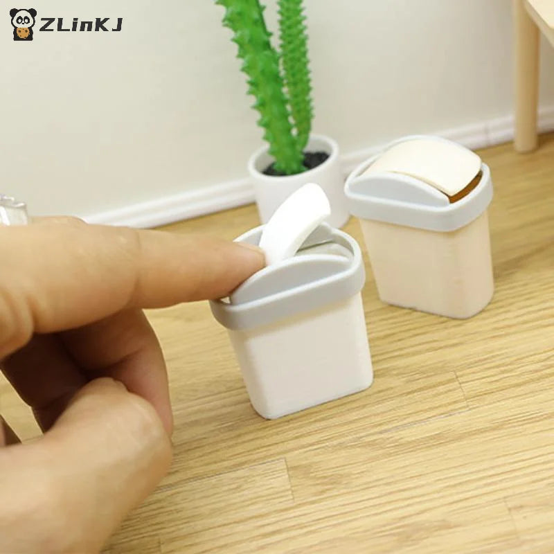 ▶1Pcs Mini Flip Cover Trash Can Dustbin Miniature Toy Model Scene Doll House Accessories Simulation Mini Waste Bin Zpaxo