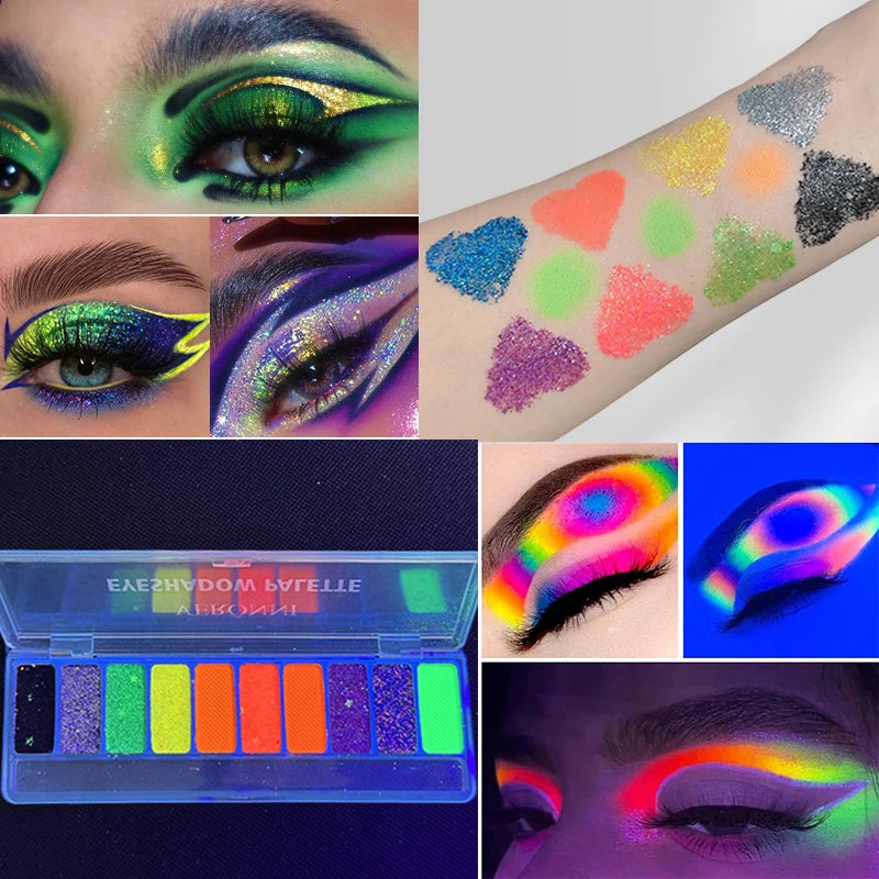 Eyeliner Eye Shadow Palette Makeup UV Glow Dark Fluorescent Neon Face Zpaxo