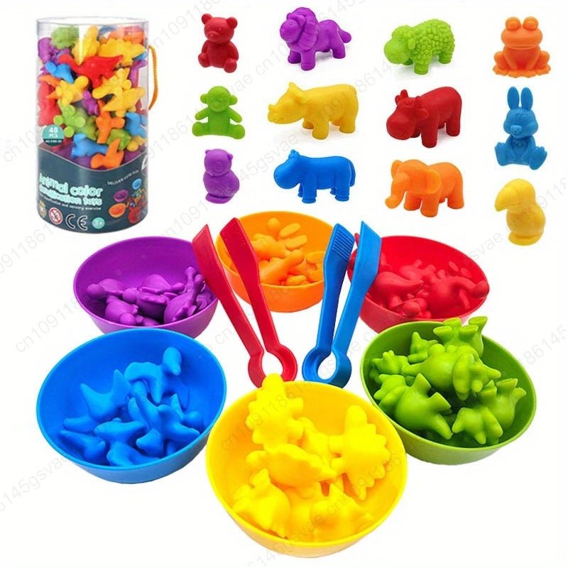 56/36pcs Rainbow Sorting Game Animal Puzzle Toy Dinosaur Traffic Color Matching Game Education Sensory Toys For Kids Preschool Zpaxo
