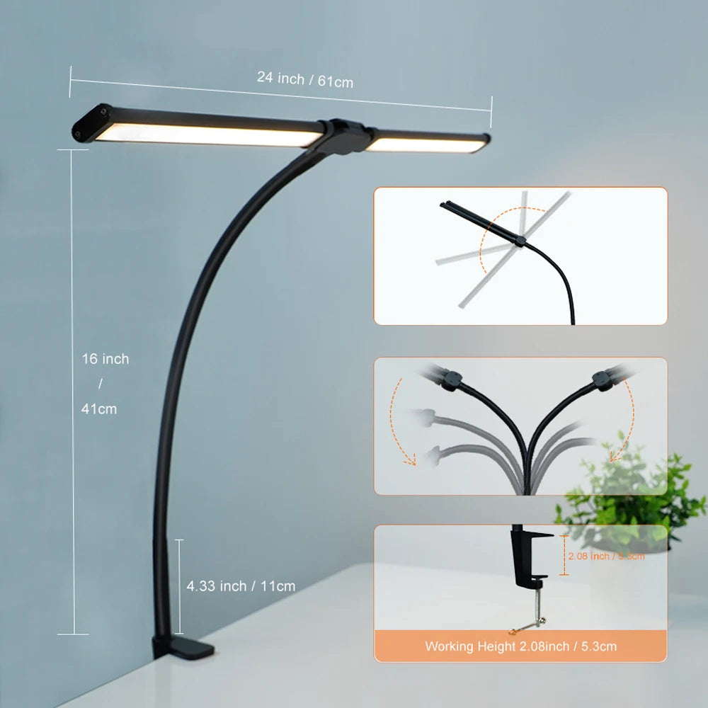 LED Eye-Caring Desk Lamp for Office Home Architect Lamp with Clamp Foldable Lighting Arm Flexible Gooseneck Study Table Lamp Zpaxo