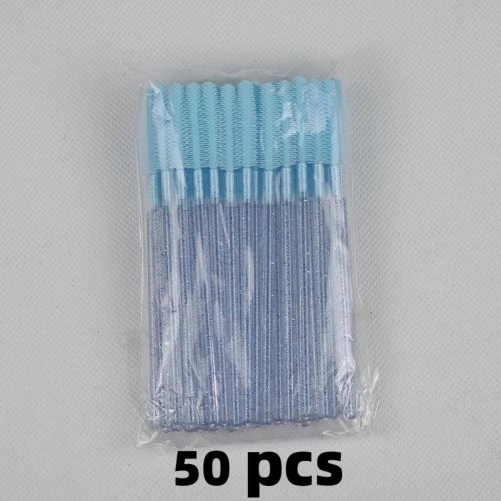 50pcs Crystal Silicone Eyelash Brush Lash Makeup Brushes Eyebrow Comb Eyelashes Extension Spoolie Microbrush Cosmetics Tool Zpaxo Blue
