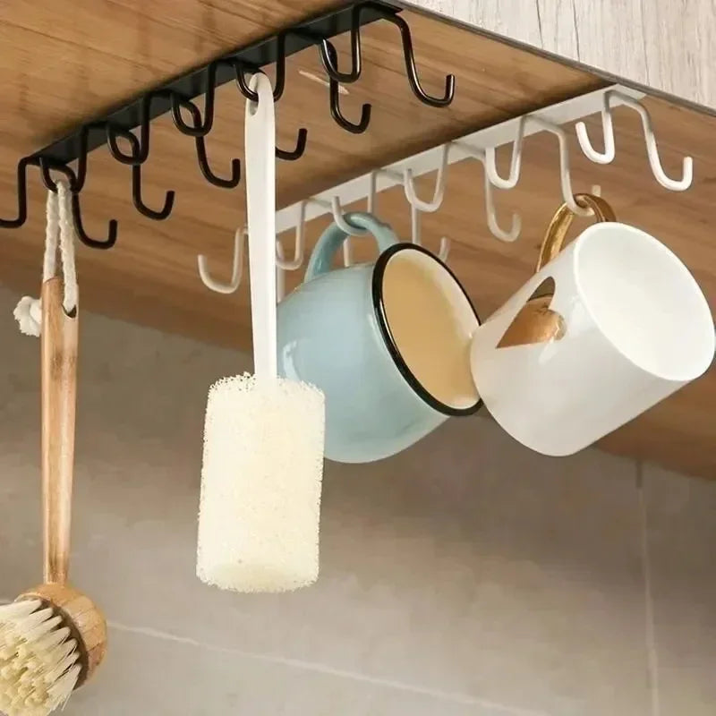New Hole-free Kitchen Hook Rack Iron Double-row Hook Hanging Rod Kitchen Utensil Rack, Spoon and Shovel Rack Wall Hanging Zpaxo