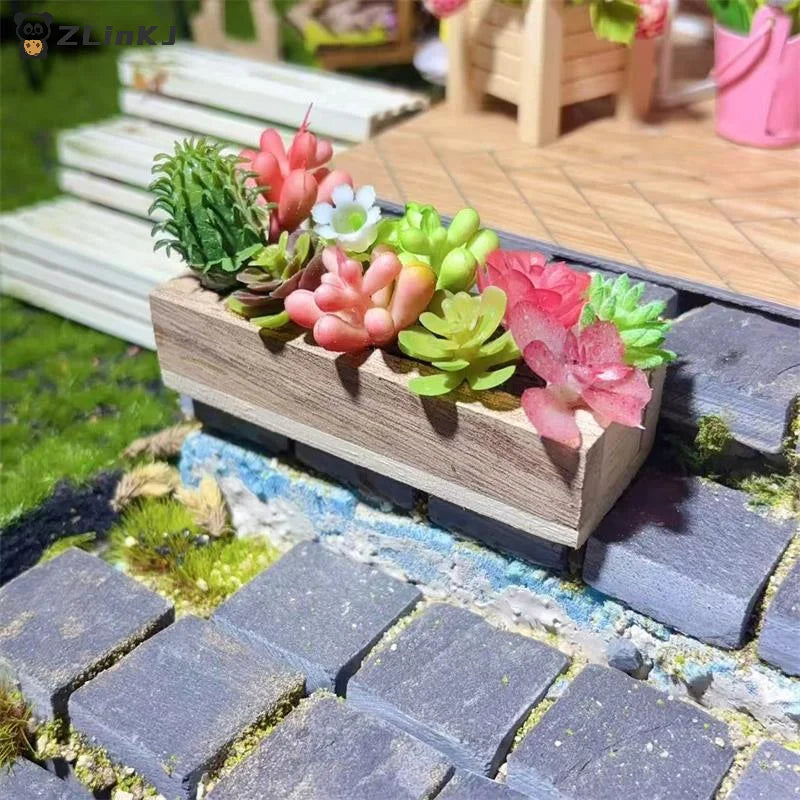 ▶1PCS Miniature Wooden Trough Simulation Green Plants Model Dollhouse Mini Landscape Garden Courtyard Scene Photography Prop Zpaxo