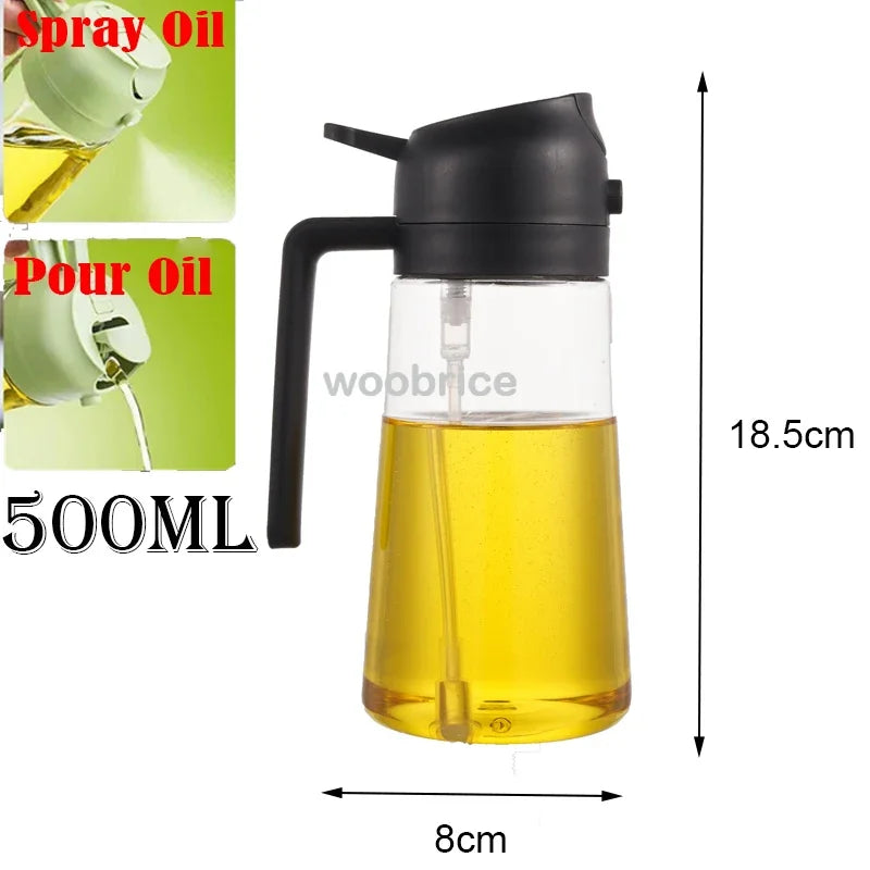 2 in 1 Kitchen Oils Spray Bottle Olive Sprayer Oil Spray Oil Sprayer Plastic for Cooking BBQ Baking Oils Dispenser Accessories Zpaxo 2use black 500ml