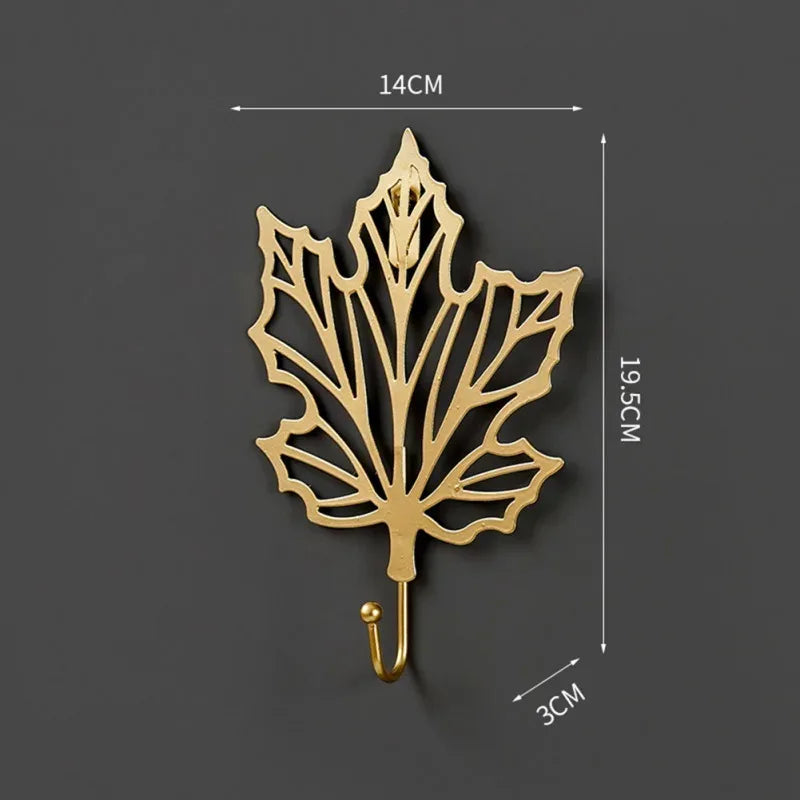 Ginkgo Leaf Wall Hook Gold Decor Self-adhesive Clothes Hanger No