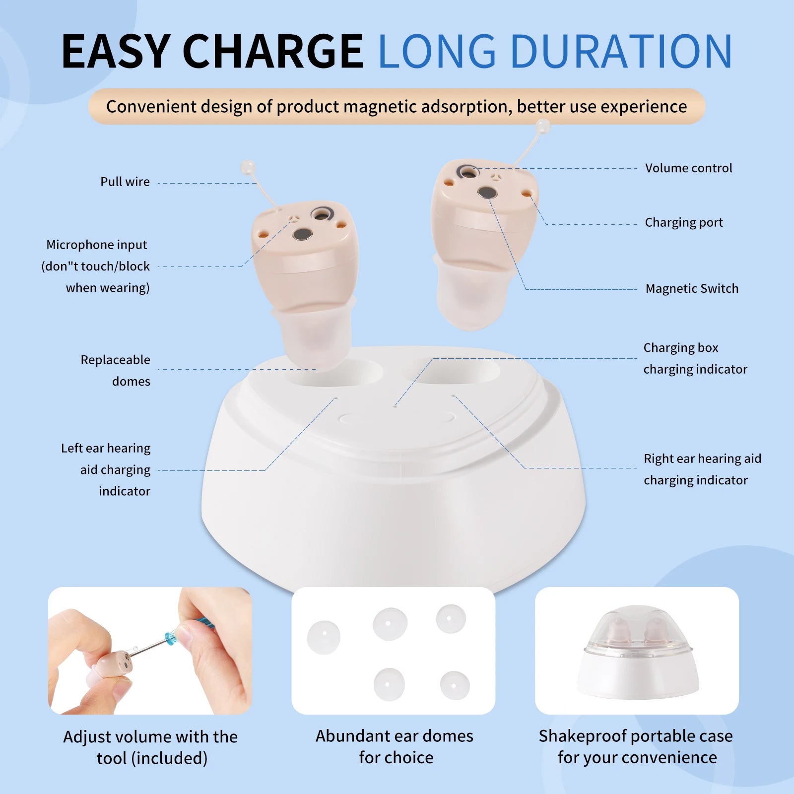 Hearing Earbuds Amplifier Equipped USB Charging Dock Adjustable