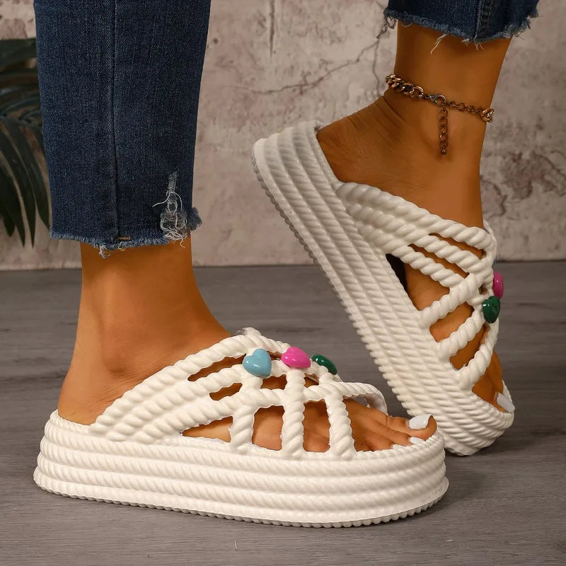 Women's Summer Love Embellishment Weaving Comfortable Lightweight Zpaxo