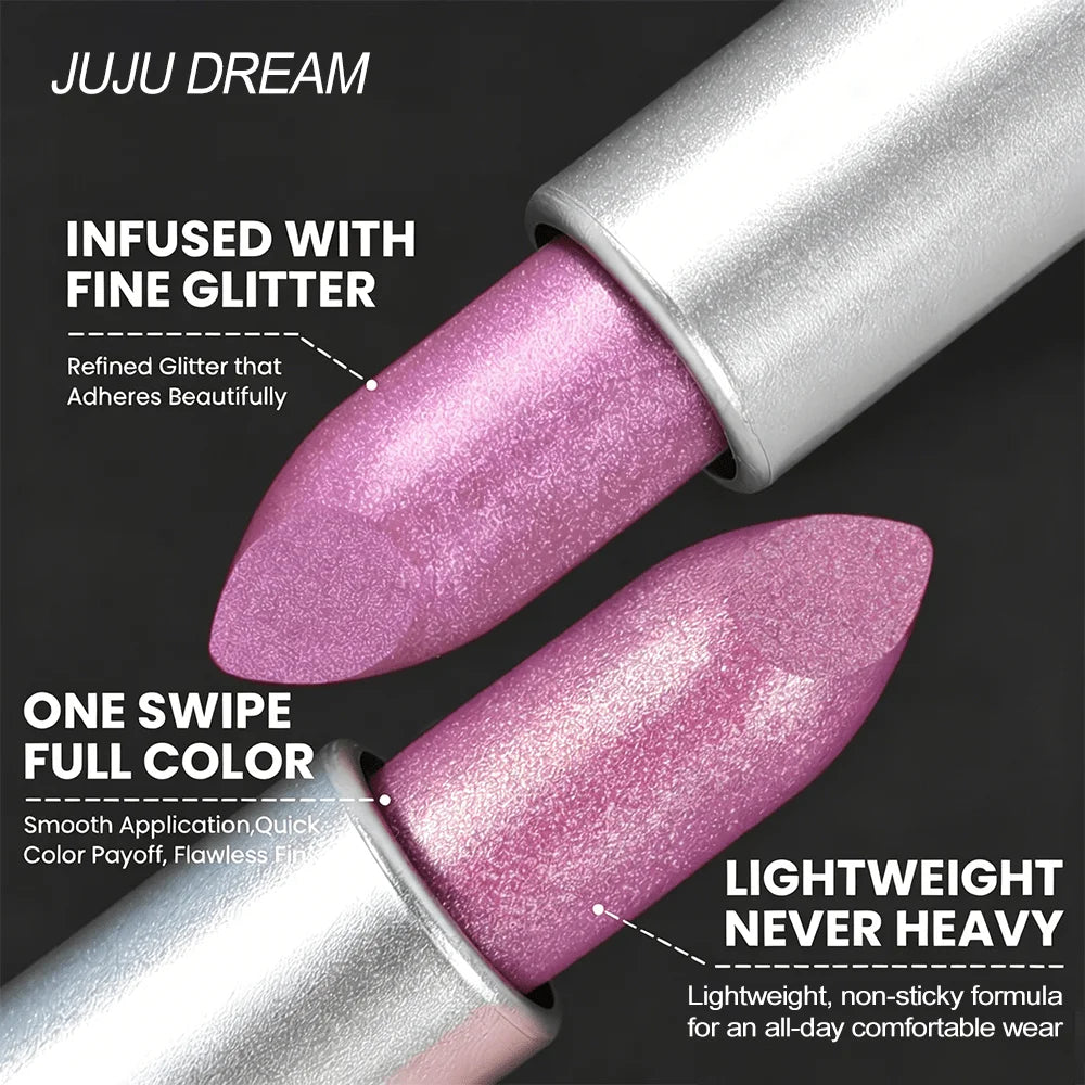 Bold Shimmery Pink Lipstick, Waterproof & Non-Fading, High-Pigment Glitter Lip Color for All-Day Shine Zpaxo
