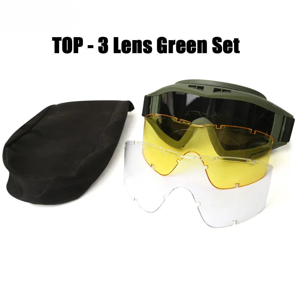 Airsoft Tactical Goggles – 3 Lens Windproof Shooting Glasses Tactical Goggles Zpaxo 3 Lens Green