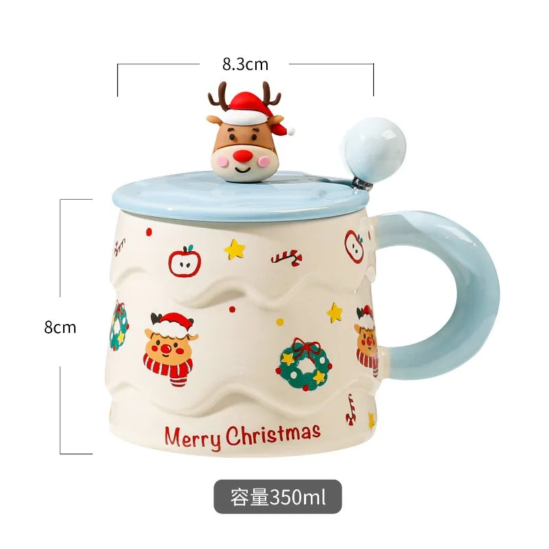 Christmas Mug Box Decorations 2025 Cute Lidsanta Claus Reindeer