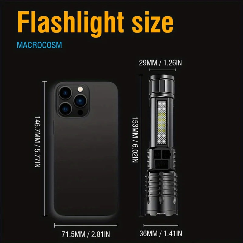 Mikenoon Rechargeable LED Flashlight – COB Side Light & Zoom LED Flashlight Torch Zpaxo