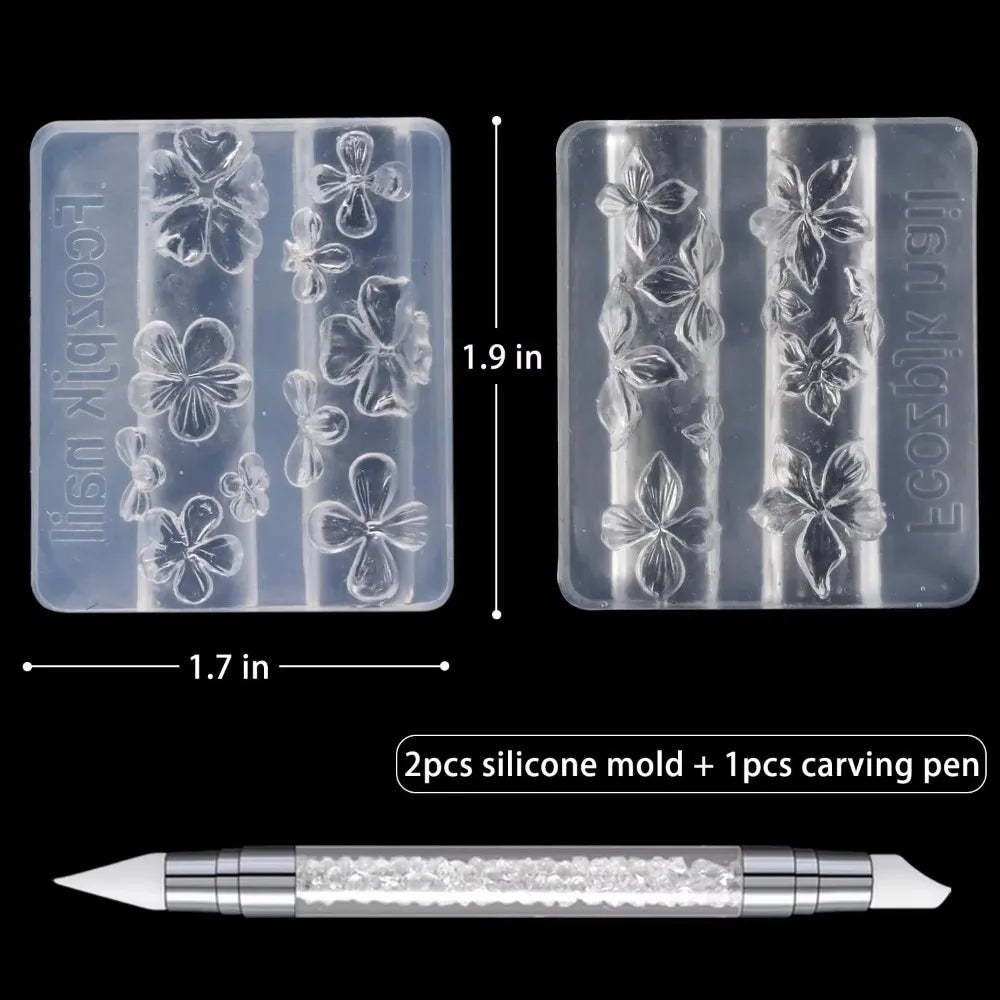 Professional 3D Nail Mold Carving Template DIY Nails Hawaii Hibiscus Zpaxo WHITE