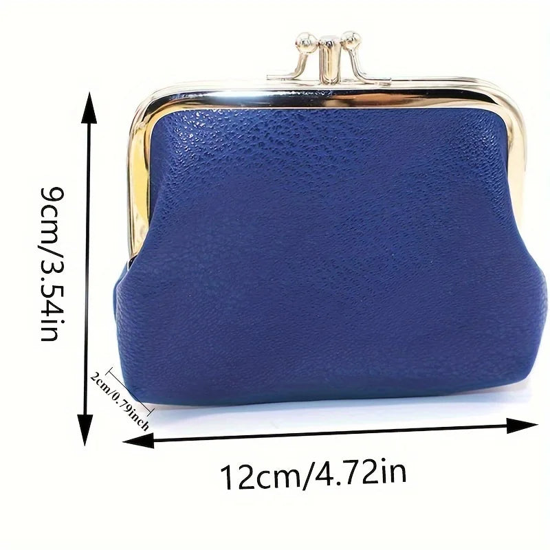 Cute Clip Lock Women's Coin Purse Retro Solid Color Bifold Kiss Lock Small Wallet Simple PU Leather Lipstick Portable Pocket Bag Zpaxo