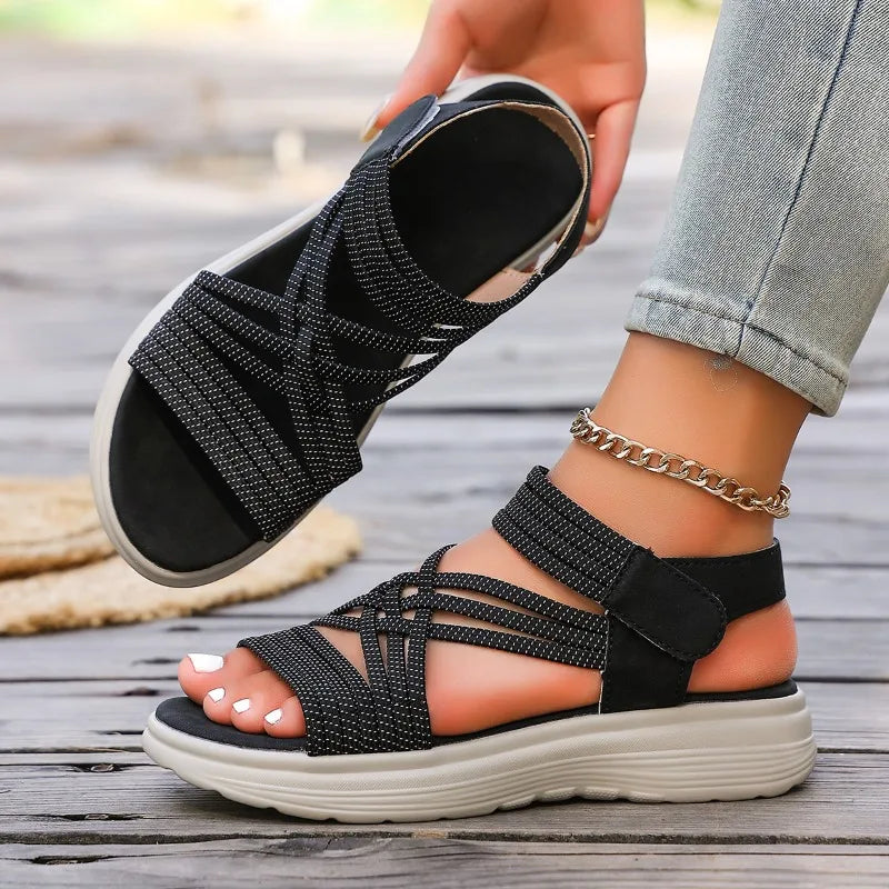 Women's Hollow Out Breathable Wedge Mid Heel Sandals Summer Women Zpaxo black 40