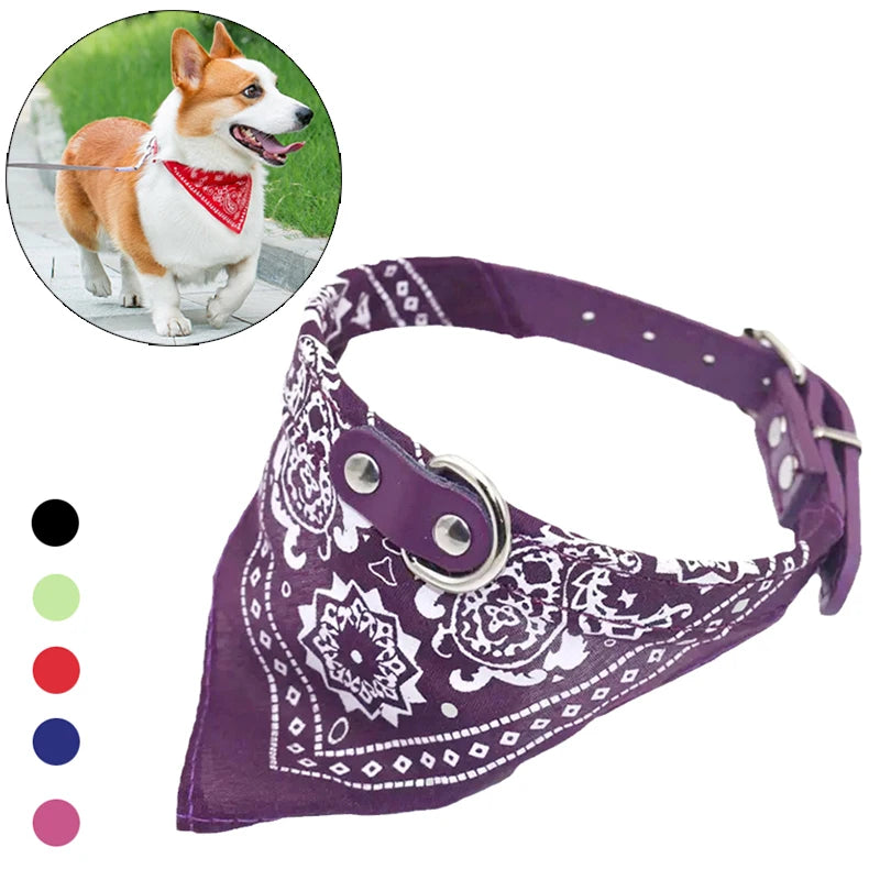 Adjustable PU Polyester Knit Pet Bandana Collar Scarf Saliva Towel