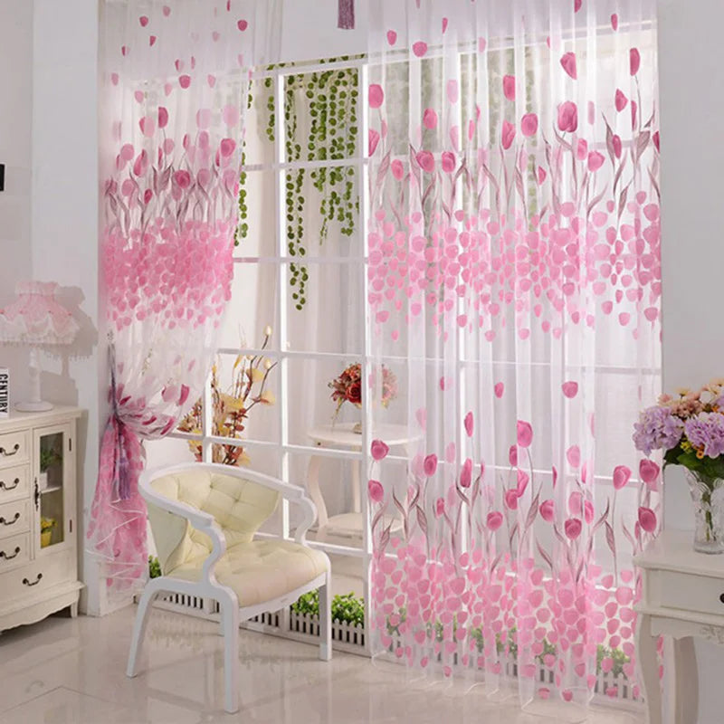 Tulip Printed Nordic Curtains Fashion Door Window Curtain Practical Elegant Beautiful Romantic Durable for Living Dining Room Zpaxo