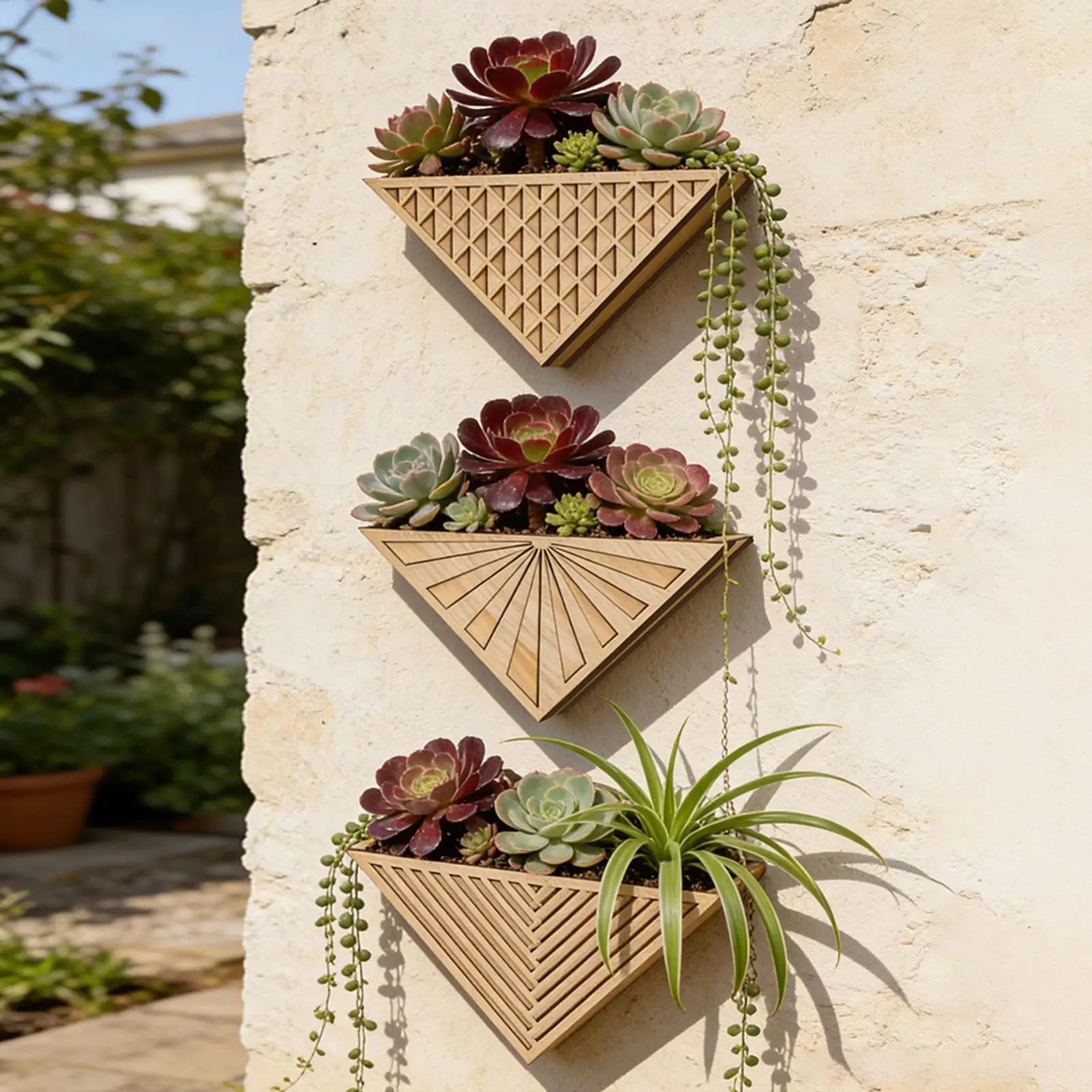 Wall Mounted Plant Pot Wooden Space-Saving Basket Triangle Pot for Outdoor Plants for Small Apartment Garden Balcony Patio Porch Zpaxo