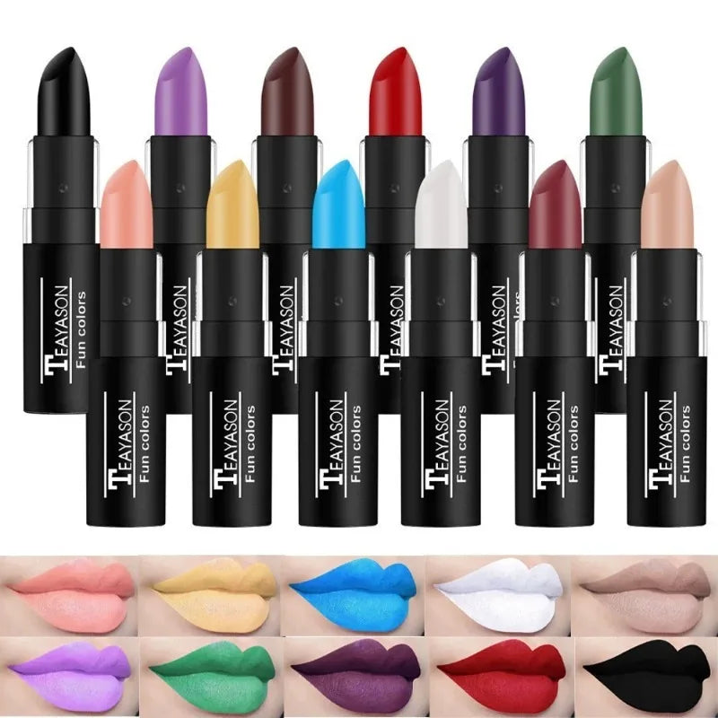 12 Colors Nude Lipstick Matte Velvety Vampire Makeup Punk Black Lip