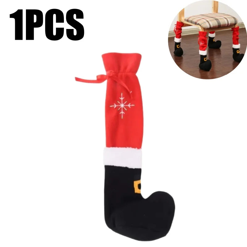 Festive Santa Boot Chair Leg Covers Cute Christmas Sock Decor Holiday