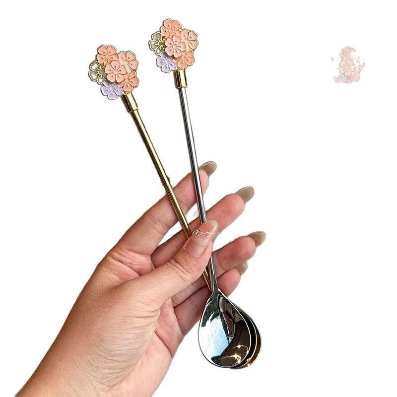 Japanese Cherry Blossom Stainless Steel Long Dessert Spoon Dessert Spoon Zpaxo