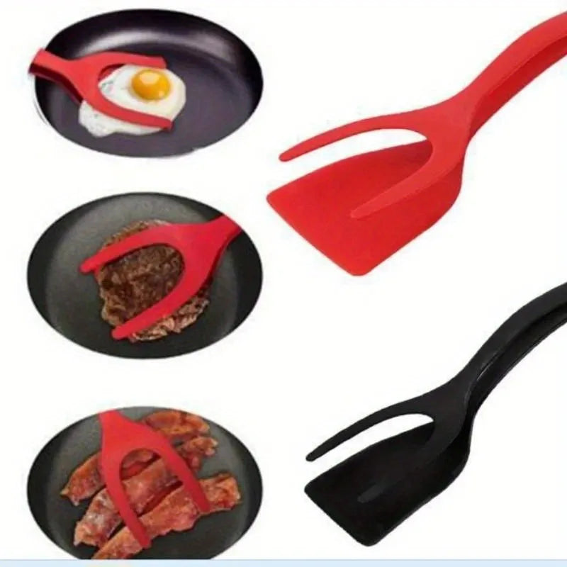 1 Shovel Clip Silicone Grip Flip Tongs Egg Steak Spatula Pancake