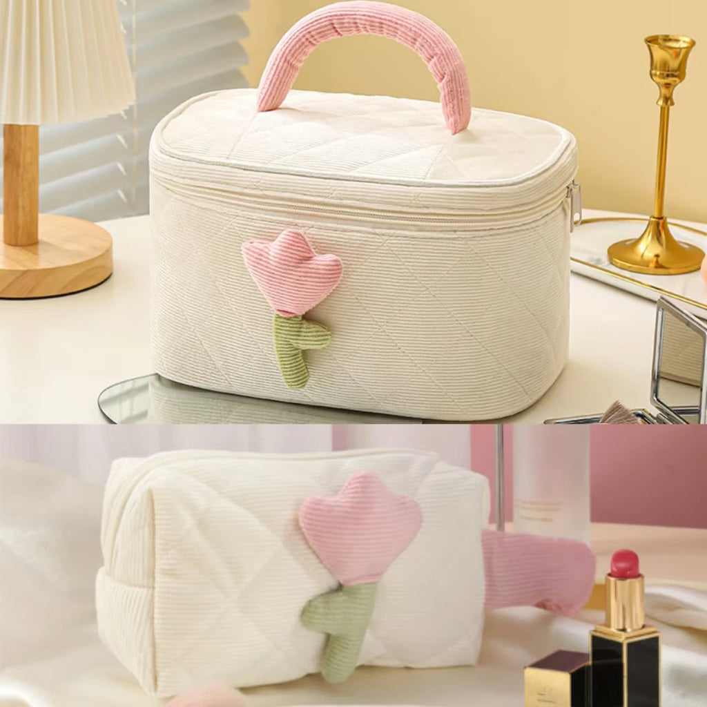Cute Tulip Handheld Cosmetic Bag Women Large Capacity Portable