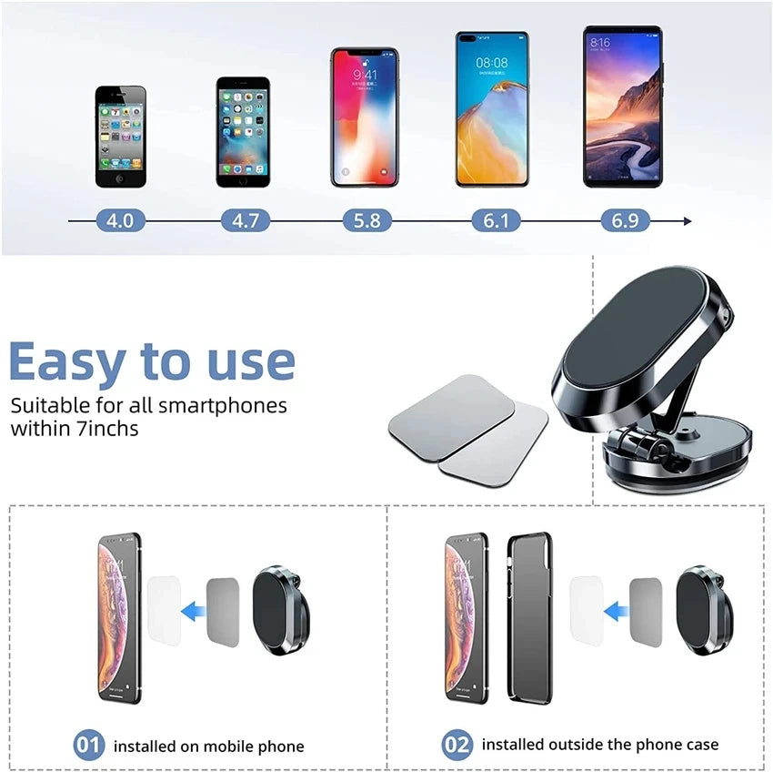 Magnetic Car Mobile Phone Holder Foldable Bracket Magnet Cell Stand