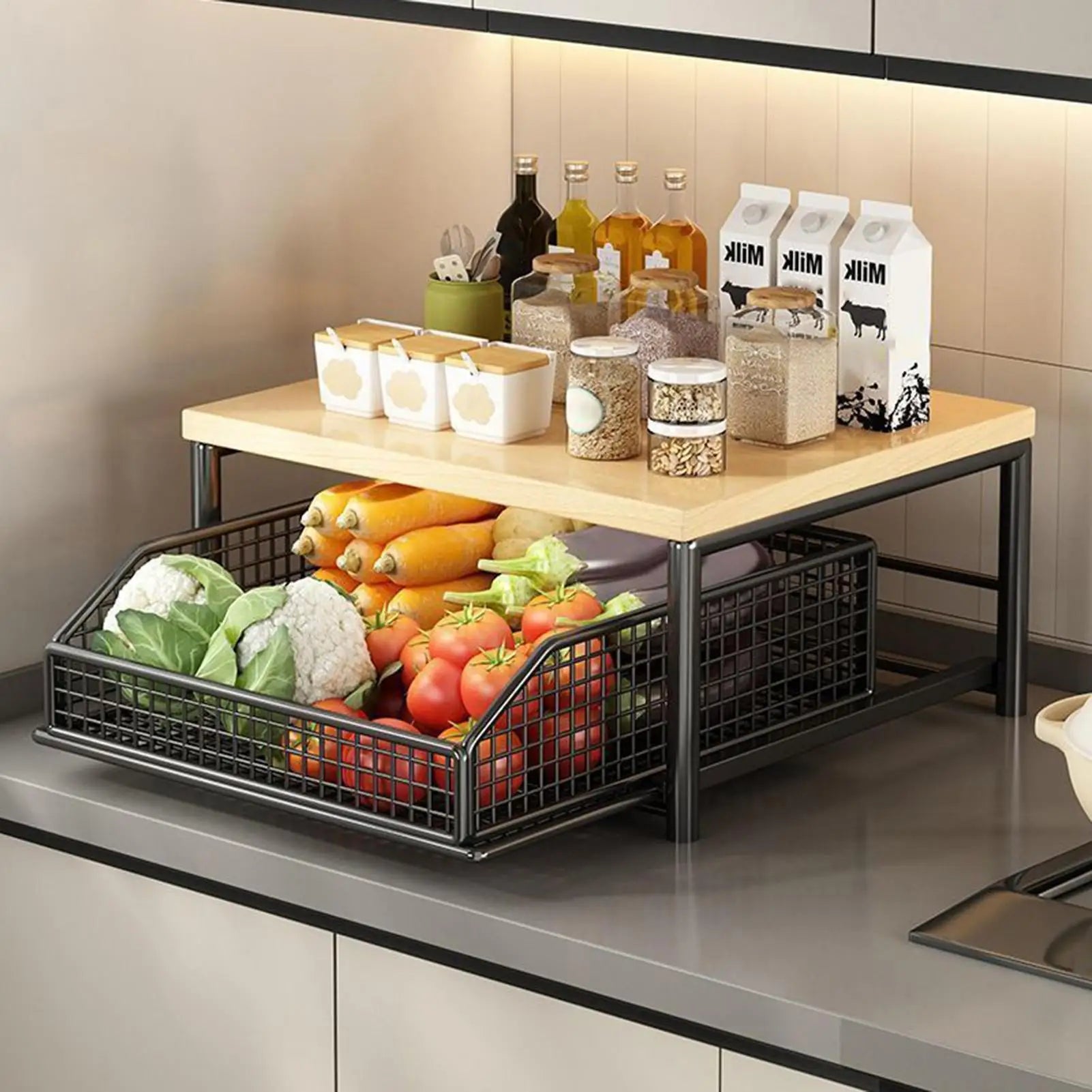 Kitchen Storage Rack Vertical 2-Tier Organizer Standing Shelves