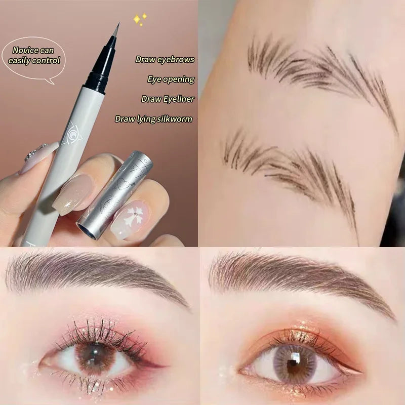 Liquid Eyebrow Pencil 4 Colors Very Fine Lying Silkworm Eyeliner Lasting Nature Water Proof Brown Gray Water-based Eyebrow Pen Zpaxo