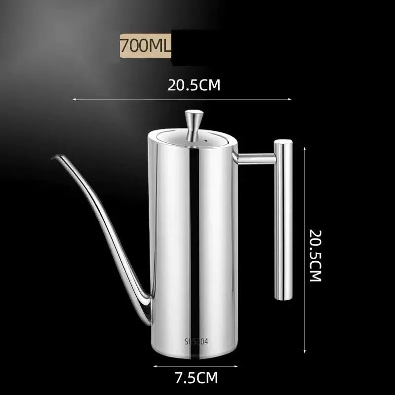 304 Stainless Steel Oil Pot Kitchen Oil Tank Sauce Vinegar Drip-Proof Dust-Proof Oil Storage Container To Store Kitchen Tools Zpaxo Straight 700ML