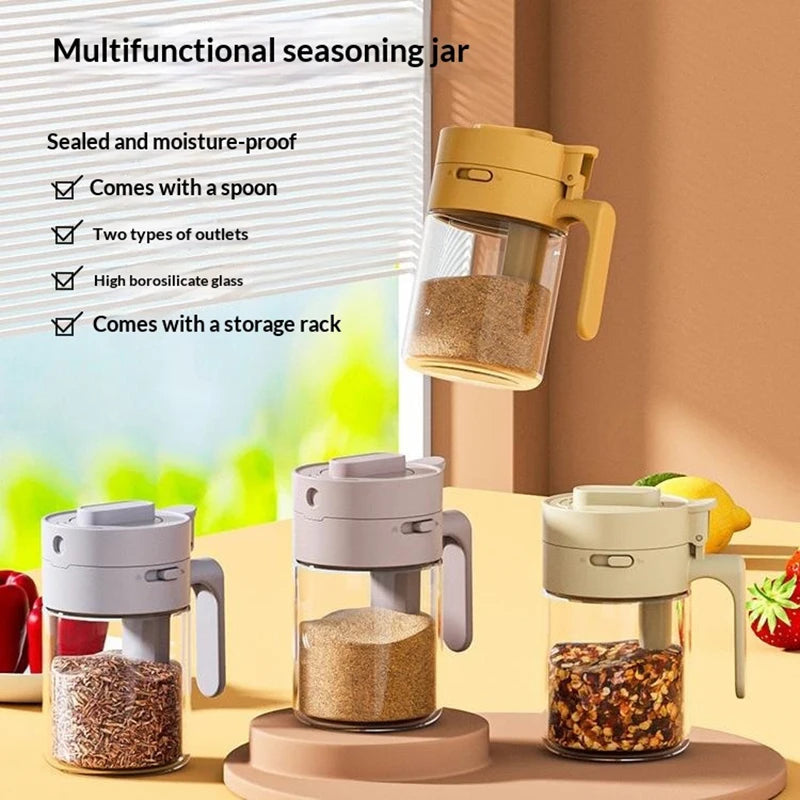 2-in-1 Glass Spice Jar with Spoon | Moisture-Proof Seasoning