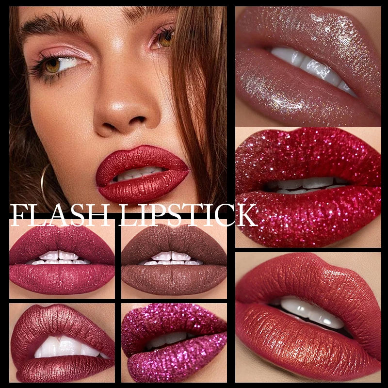 Diamond Shimmering Lipstick Pigmented Glitter Metallic Lipgloss Lips Zpaxo