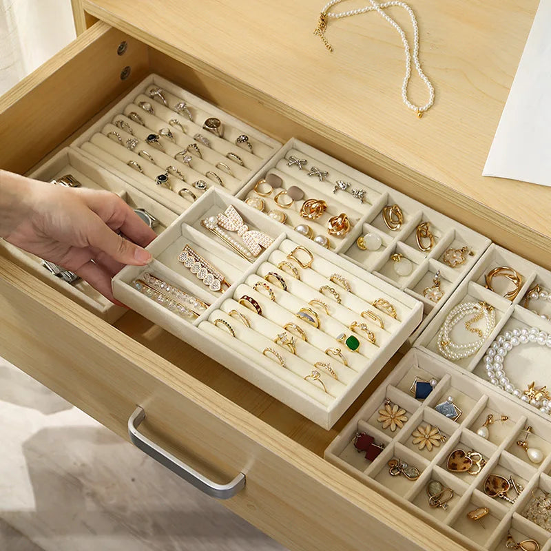 Velvet Jewelry Display Tray Set – Ring, Earring & Necklace Organizer