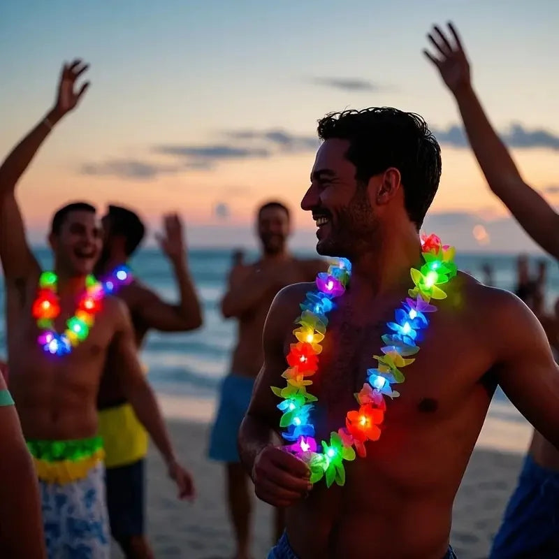 LED Hawaii Leis Flower Wreath Glow Necklace Dark Suitable Birthday