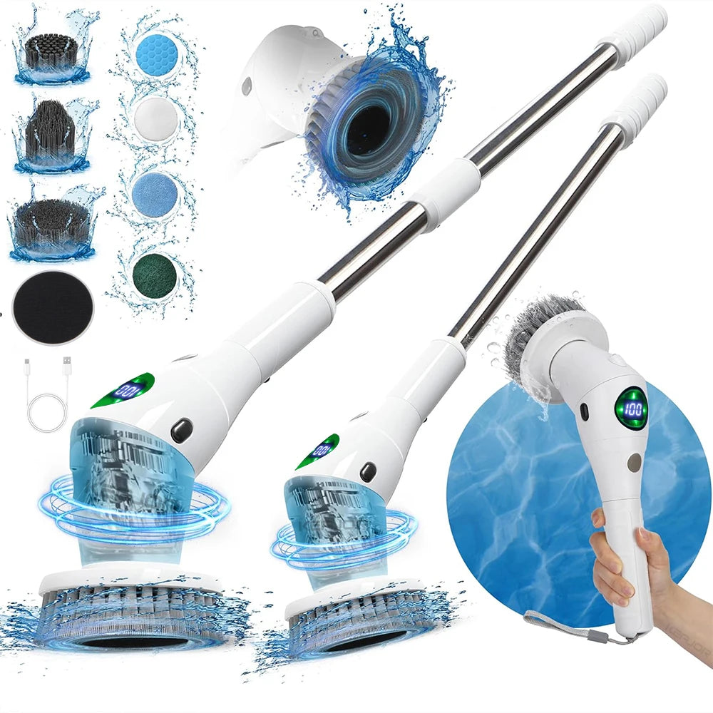 Electric Cleaning Brush 8-in-1 Bathroom Kitchen Toilet Wireless LED