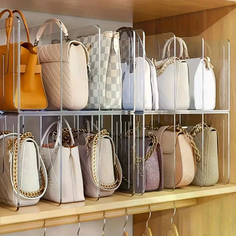 Holder Clear Plastic Purse Handbag Organizer 4 Sections Bag Closet Shelf Divider Purse Display Stand Handbag Storage Organizer Zpaxo