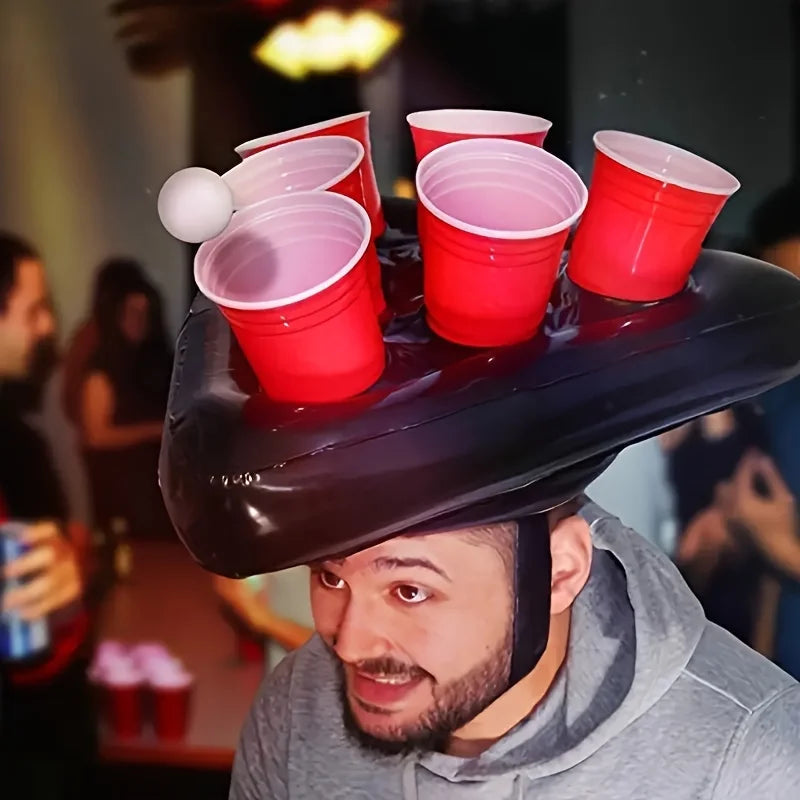 Inflatable Triangle Hat for Ping Pong Toss Game Fun Tossing Props Inflatable Beer Soda Drink Cup Holder Exciting Party Toys Zpaxo