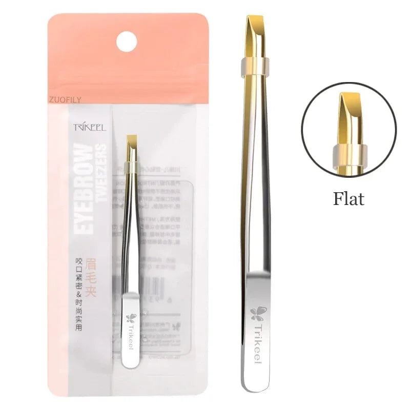 Eyebrow Tweezer Stainless Steel Beauty Clip Slant Tip Flat Trimming Zpaxo Flat