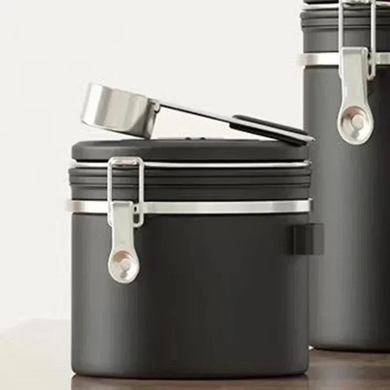Stainless Steel Airtight Coffee Canister 1.2/1.5/1.8L | Date Tracker Coffee Storage Canister Zpaxo Black-1200ML