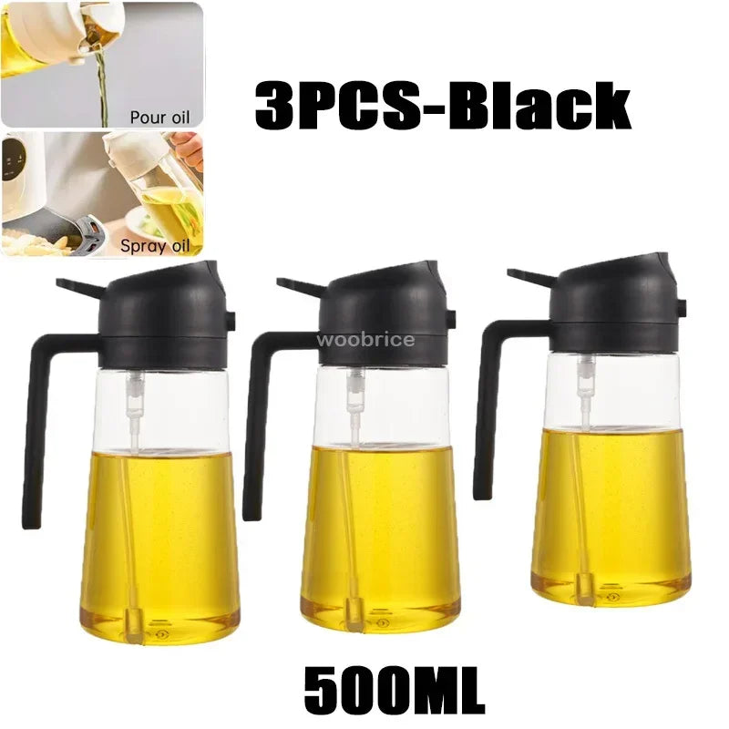 2 in 1 Kitchen Oils Spray Bottle Olive Sprayer Oil Spray Oil Sprayer Plastic for Cooking BBQ Baking Oils Dispenser Accessories Zpaxo 3PCS-black