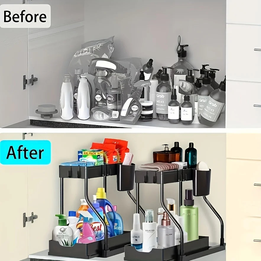 2-Tier Pull-Out Under Sink Organizer | Space-Saving Cabinet Under Sink Organizer Zpaxo