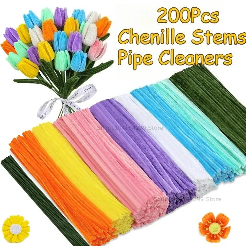 Chenille Stem Colorful Fluffy Soft Bendable Pipe Cleaner Crafts DIY Handmade Crafts Materials Kids Toys Wedding Party Decoration Zpaxo