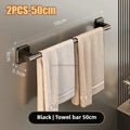 Wall Mounted Towel Rack Bathroom Storage Rack No Drilling Bathroom Horizontal Bar Towel Rack Kitchen Bathroom Accessories Zpaxo 2PCS-Black 50CM