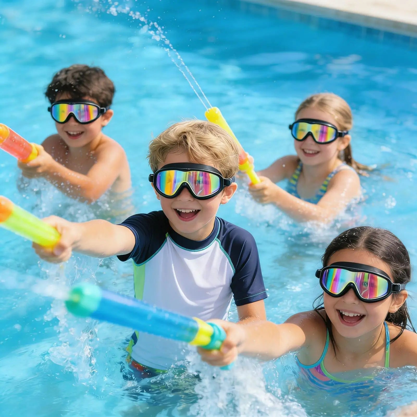 Kids Swim Goggles Antifog Glasses Nose Clip Earplugs HD View Swimming