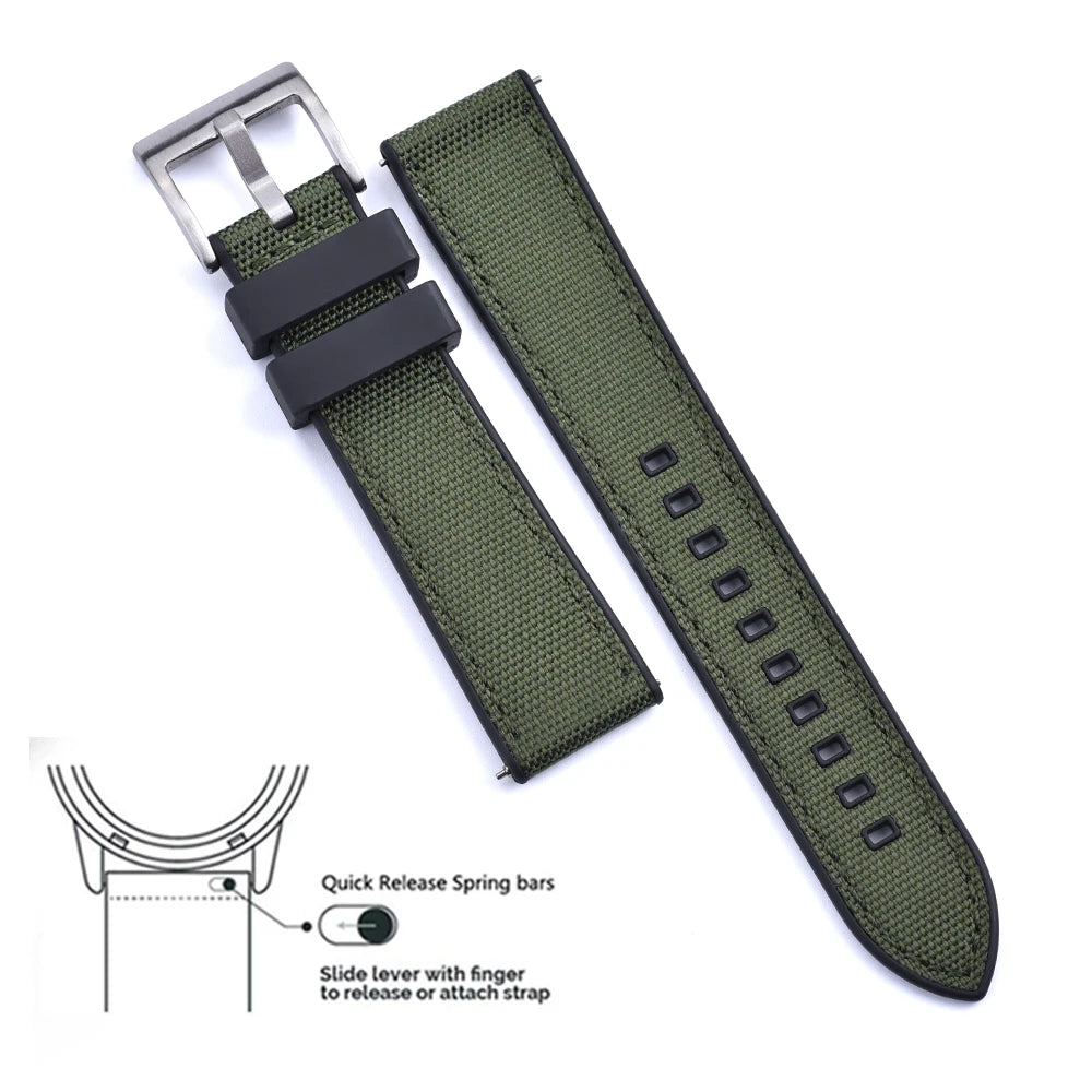 FKM Hybrid Rubber Nylon Watch Strap 20mm 22mm Quick Release
