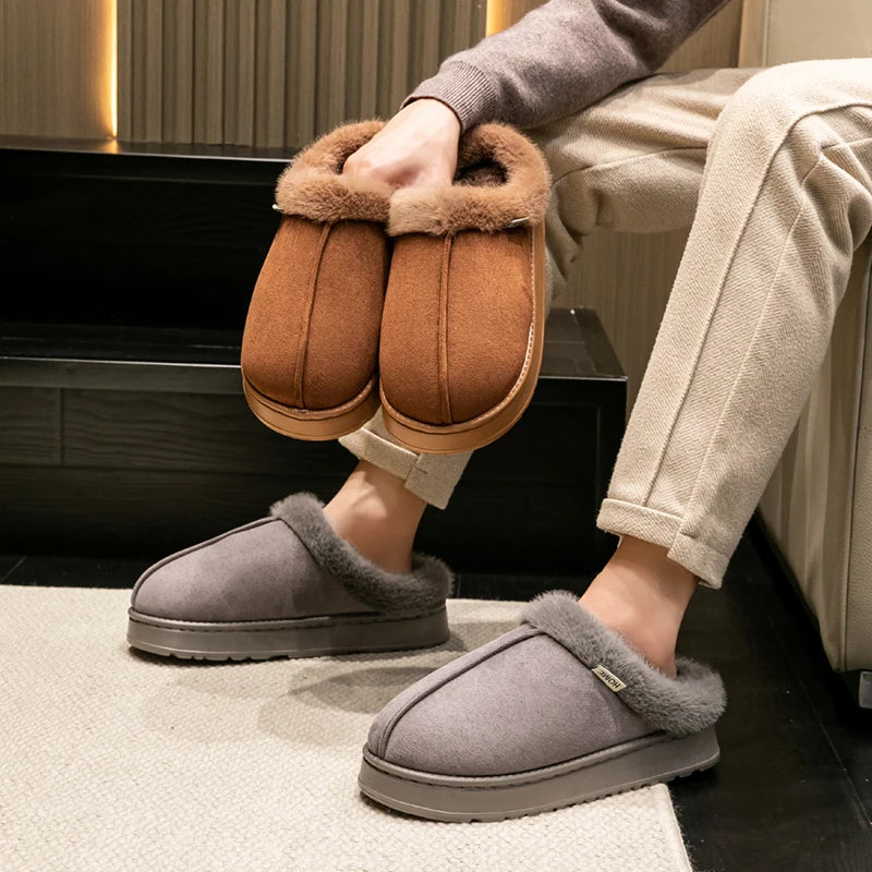 Fluffy Men's Slippers Winter Thick Sole Indoor Anti-slip Warmth At