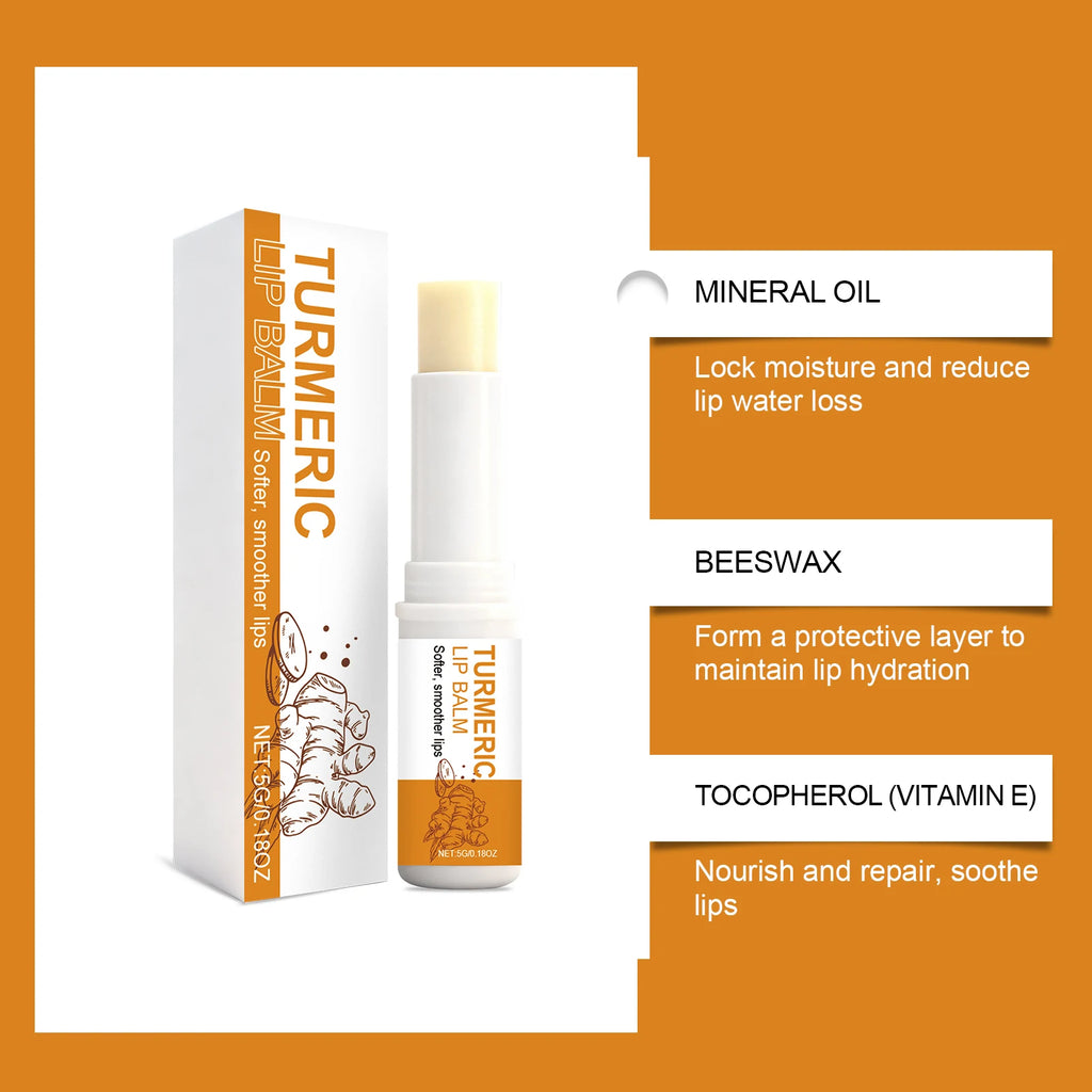Turmeric Lip Balm Moisturizer Anti-Cracking Remove Dark Lightening Melanin Lip Gloss Exfoliating Soothing Hydrating Lip Stick Zpaxo