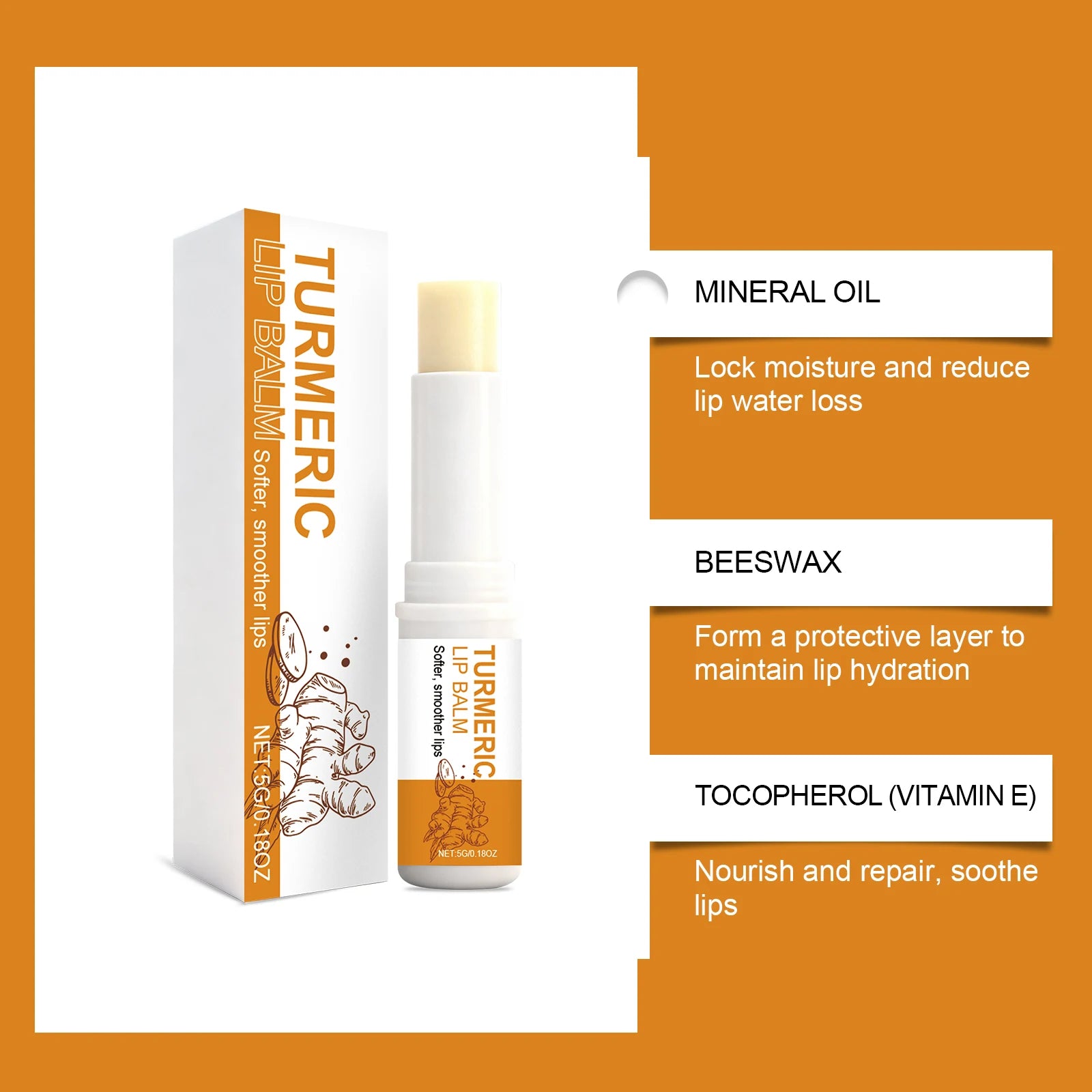 Turmeric Lip Balm Moisturizer Anti-Cracking Remove Dark Lightening Melanin Lip Gloss Exfoliating Soothing Hydrating Lip Stick Zpaxo