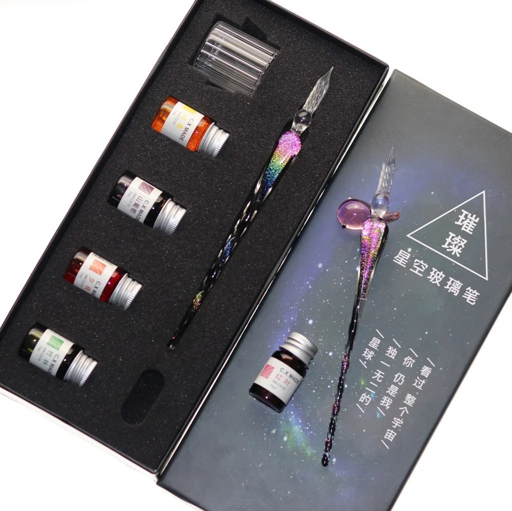Star Glass Dip Pen Set – Gold Ink Gift Box | Creative Writing
