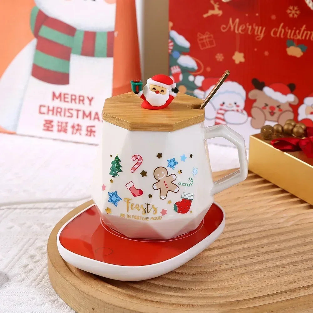 Ceramic Mug Lid 55 Warm Spoon Box Featuring Santa Claus Office Home